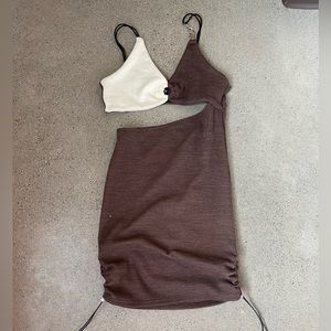 Brow and cream cut out dress